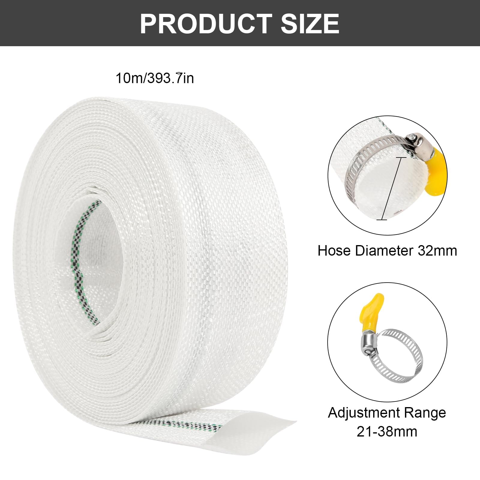 Wąż tkany, płaski wąż 1 1/4 cala, 1 rolka 32 mm 10 m, płaski wąż odpływowy, wąż do pompy z 2 zaciskami do węża, wąż do wody, wąż przemysłowy do ogrodu, rolnictwa, przemysłu