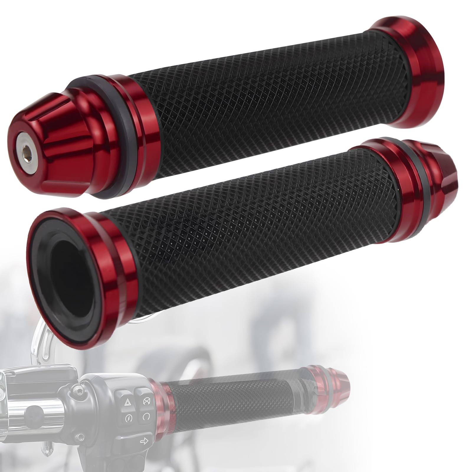 Manopole Moto 2 Pezzi Gomma 22mm/24mm Manubrio per Scooter Quad Cruiser Off Road Rosso