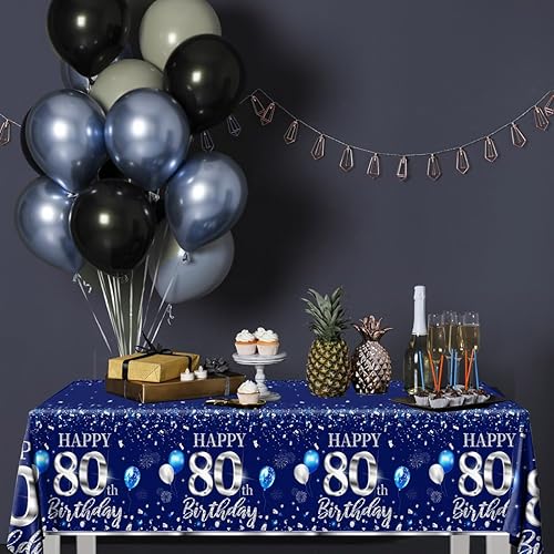 Miniatura 51 de GREHUMOR Mantel de feliz cumpleaños de 3 piezas, color azul plateado, suministros para fiesta de cumpleaños 30, funda de mesa desechable de plástico