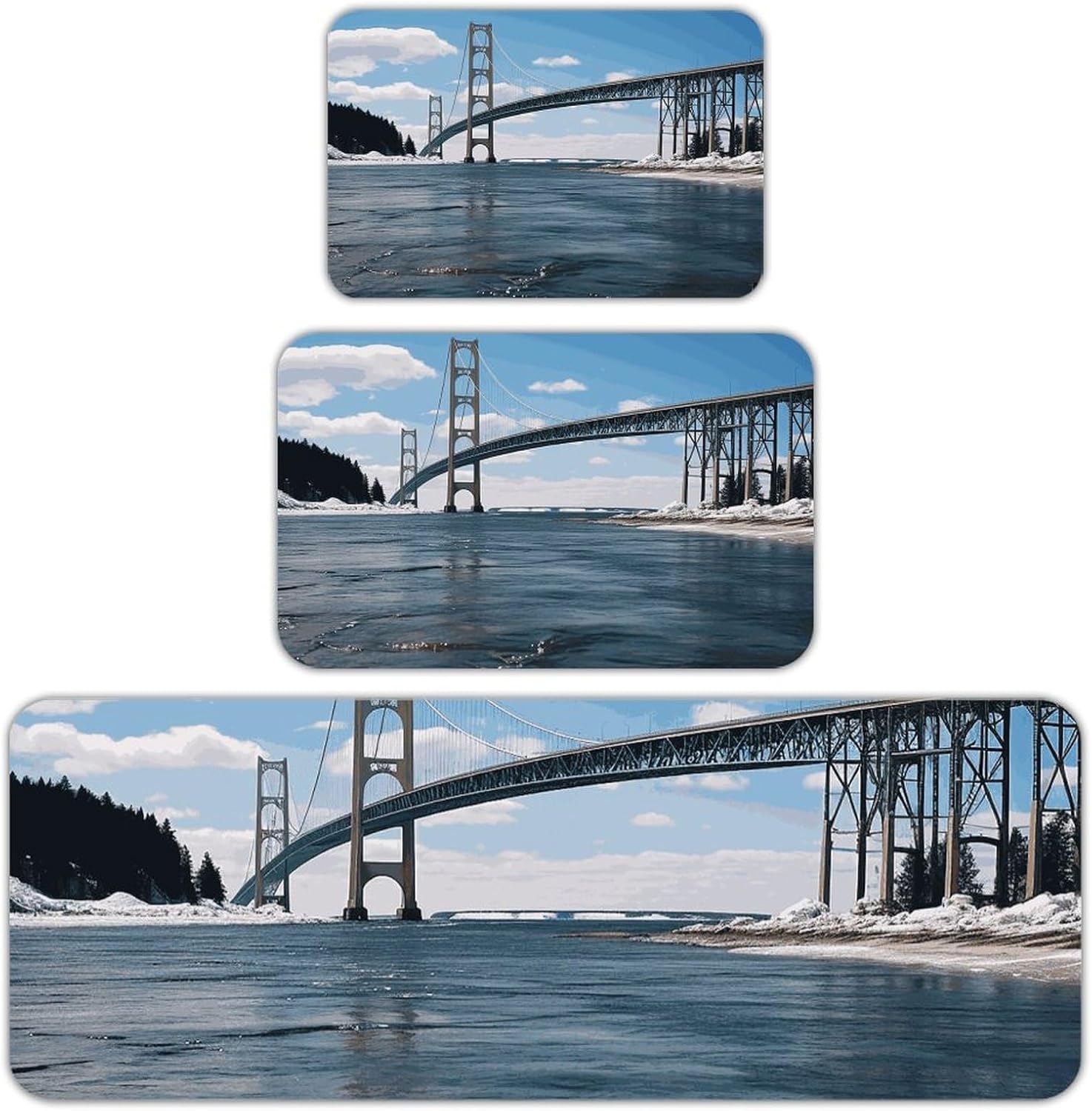 Mackinac Suspension Bridge Kitchen Mats for Floor 3 Pcs Kitchen Rugs
