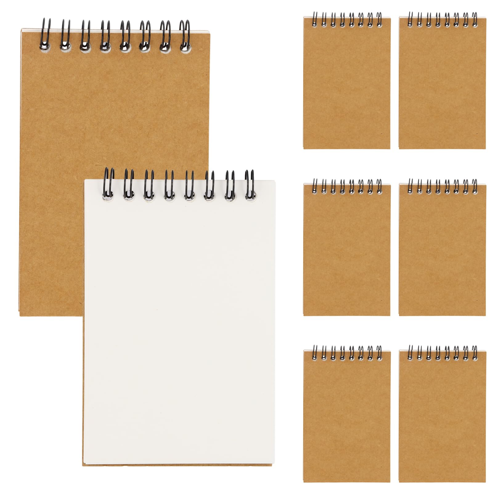 Daleweo A7 Notepad, Pack of 8 Spiral Notepads, Small, 70 Sheets Writing Pad, Kraft Cover Pad, Sketchpad, Blank Notebook, Tear-Off, Mini Notepad for Memos, Office, School, Home