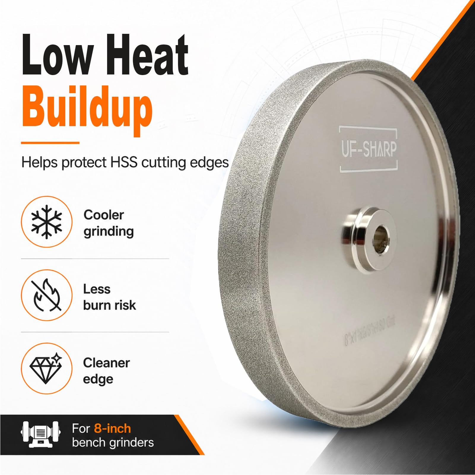 CBN - Muela abrasiva de 200mm, grano 320, 25.4mm de ancho, eje de 15.875mm, adecuado para todo tipo de amoladoras de banco de 200mm (grano 320)