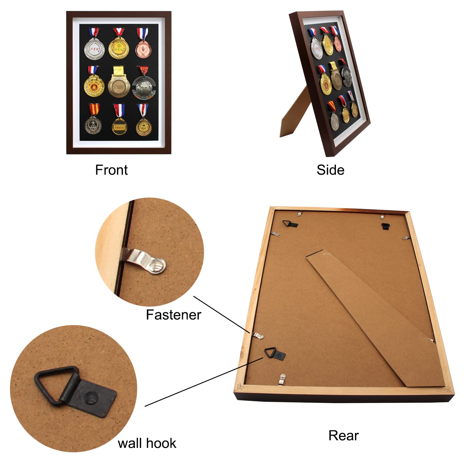 Marco De Exhibición De Medallas De Madera Maciza – Para 9 Medallas – Incluye Ranura Para Cinta Y Accesorios De Montaje – Ideal Para Medallas Deportivas, Militares Y De Maratón – Regalo Para Padres