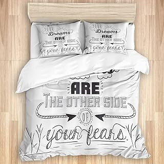 KOSALAER Ensemble de Housse de Couette en Coton lavé, Dire Que Vos rêves sont l'autre côté de Vos peurs Rappel Gagnant Défis optimistes, Ensemble de literie de Luxe 3 pièces King Size