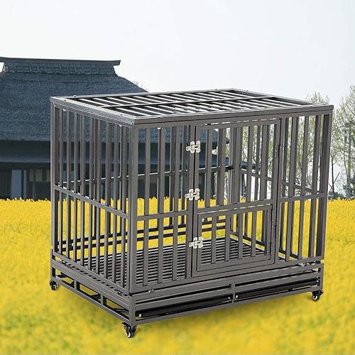 Miniatura 14 de SMONTER - Jaula para perros resistente de 38 pulgadas con ruedas, corralito de metal sólido para mascota con dos cerraduras para evitar escapes