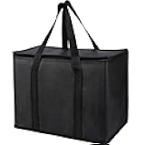 2 pack Additional Bottom Plate Black Insulated Grocery shopping bag , Delivery,pizza,reusable bags, Sturdy zipper,Collapsible,tote,cooler,thermal,Beach,waterproof heavy duty