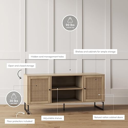 Miniatura 3 de Nathan James 74101 Mina - Mueble moderno para TV, mueble de entretenimiento, consola multimedia con puertas de almacenamiento para sala de estar o