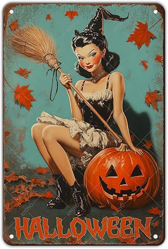 KIYOYO Letrero de metal para pared, diseño de bruja, de Halloween, vintage, cocina, granja, patio, garaje, club, retro, baño, advertencia, hombre,