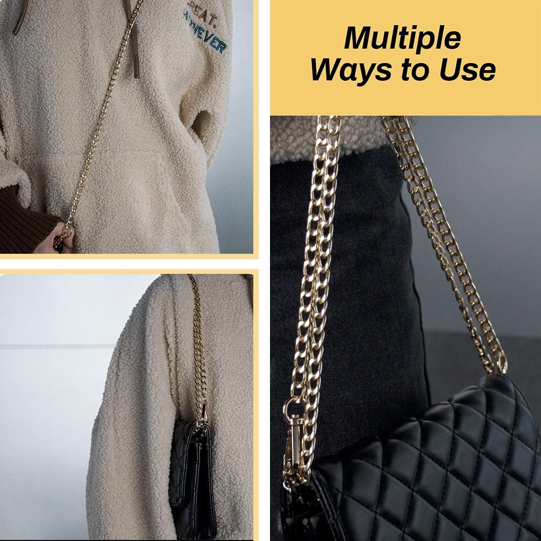Cadena para Bolso, Cadenas de Metal Correas de Hombro, Correas de Cadenas de Bolsos con Hebillas, DIY Correa de Cadena para Carteras y Bolsos de Hombro - 120cm (Dorado)