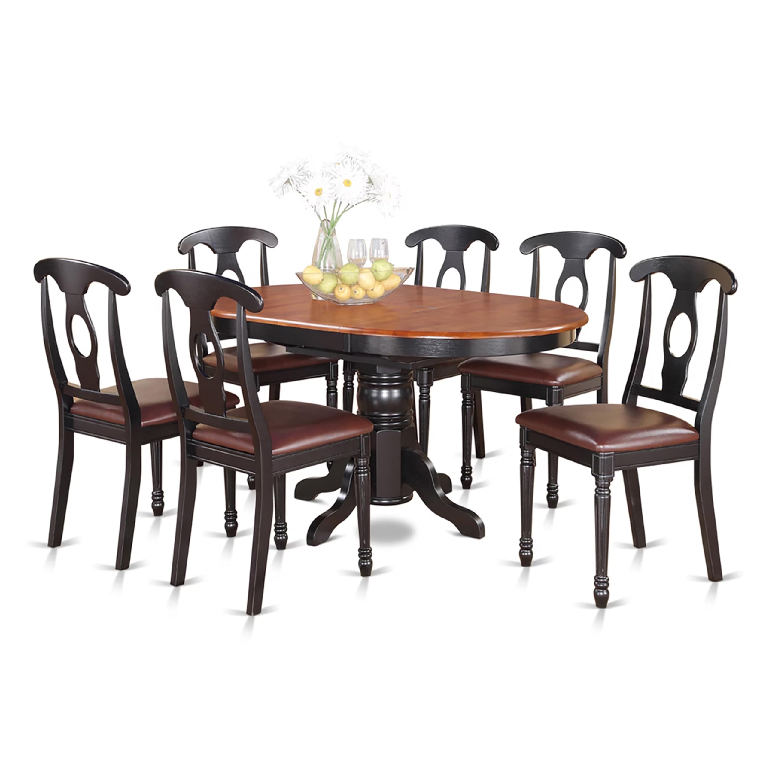 East West Furniture KENL7-BLK-LC oval dining table set with 6 faux leather chairs