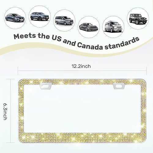 Vista 80 de Paquete de 2 marcos brillantes para matrícula, cubierta de matrícula de automóvil con diamantes de imitación brillantes para mujer, accesorios