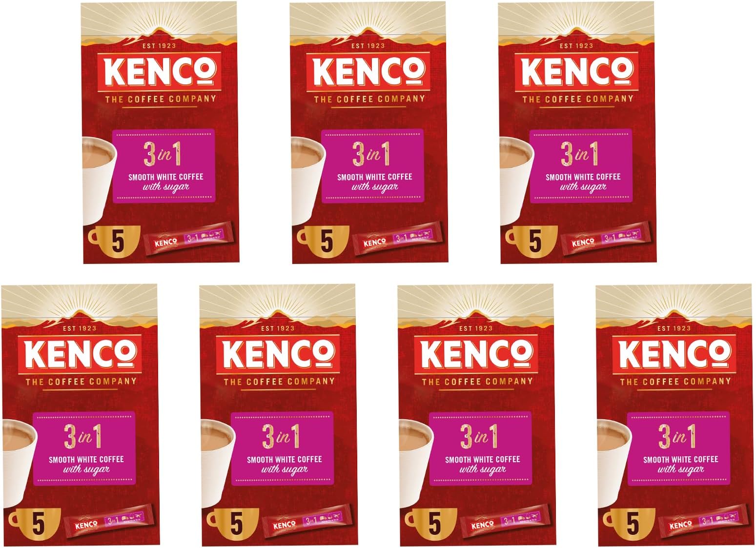 3 in 1 Smooth White Instant Coffee with Sugar Sachets 5x20g (Pack of 7, Total 35 Sachets, 700g)