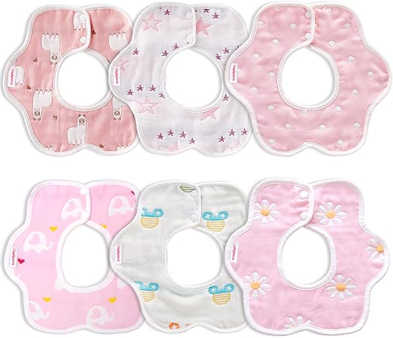 Amazon Co Jp 6枚入り Hapipana よだれかけ ベビー ビブ スタイ 綿100 6重ガーゼ 花びら型 360度回転 食事用 柔らかい 大きいサイズ お祝いギフト 女の子 0 2歳 ベビー マタニティ