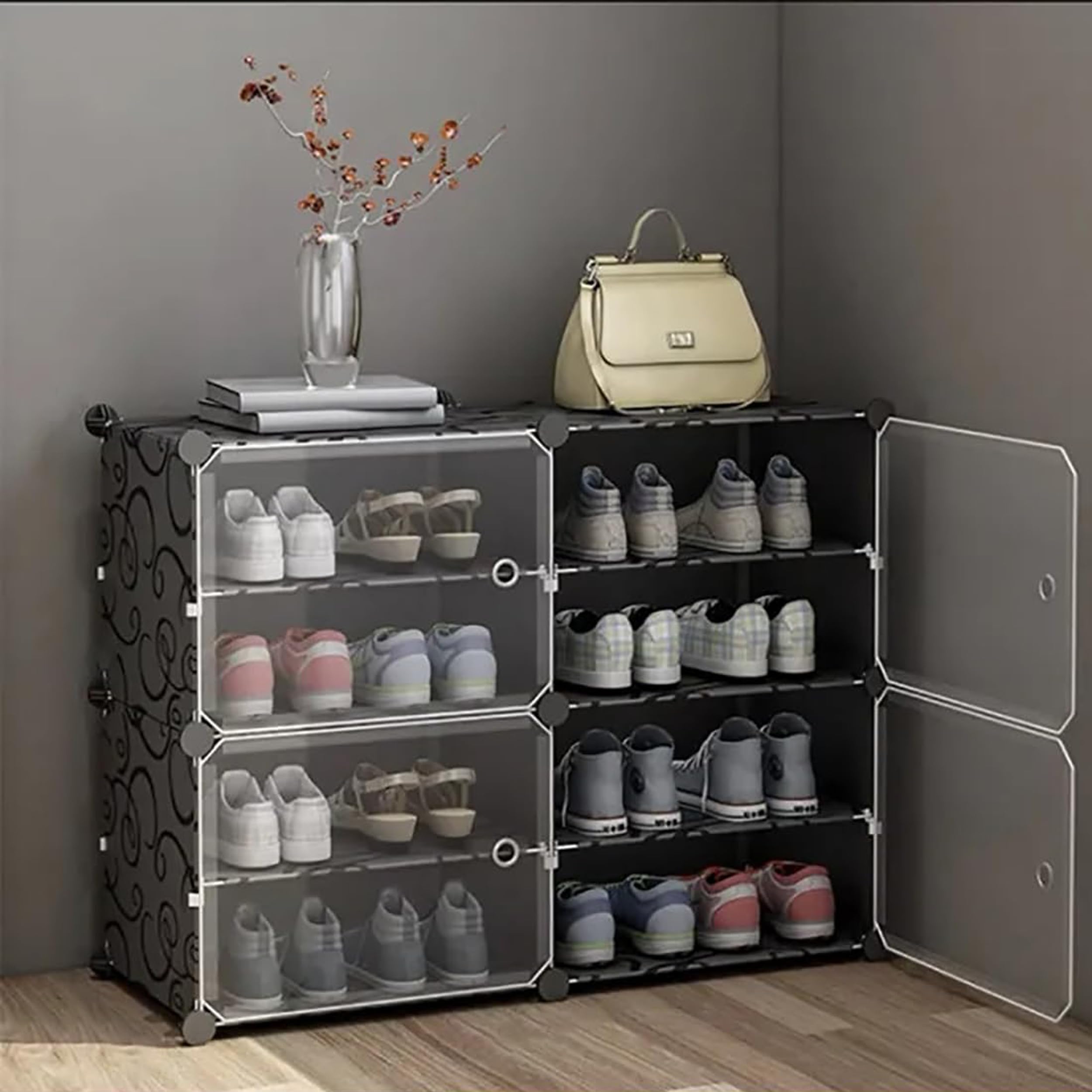 AYSIS π ππ‘ππ₯π Plastic Shoe Rack for Home with 4 Black - Image 1