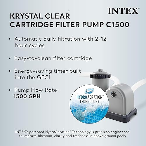 Vista 46 de Intex 26723EH - Juego de piscina prémium con marco en forma de prisma: 15 pies x 42 pulgadas, bomba de filtro de cartucho de 1000 gph, escalera