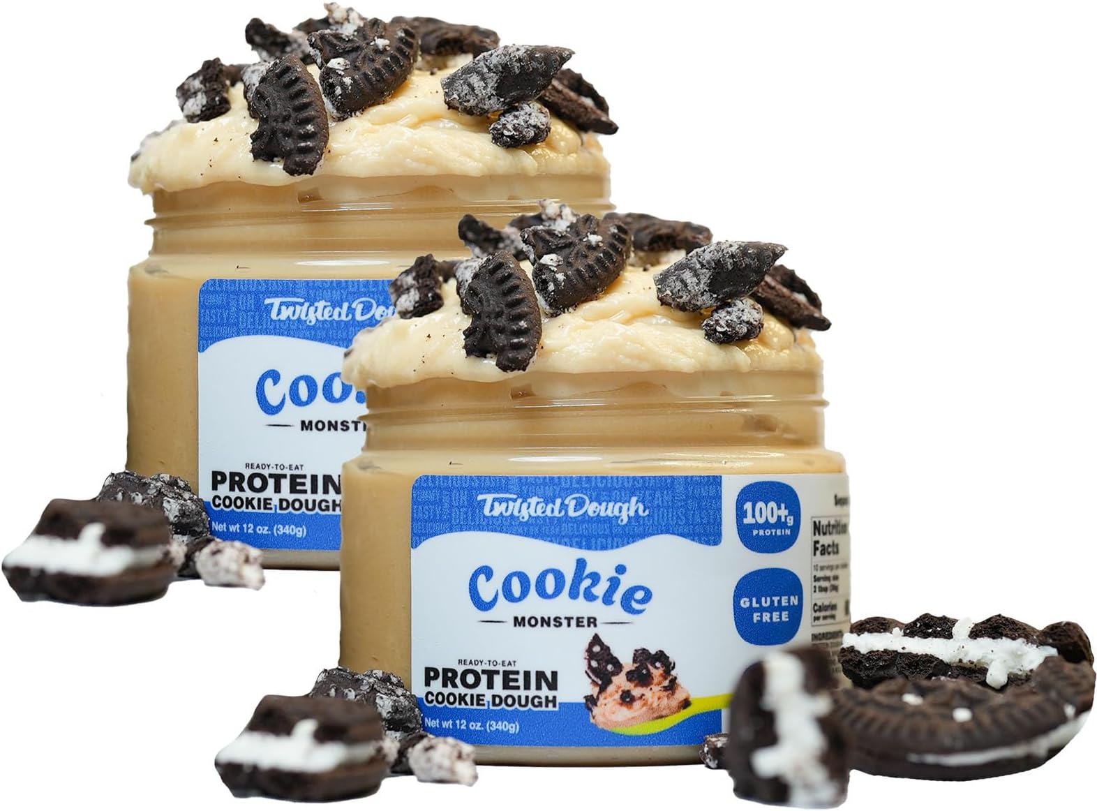 - Twisted Dough Protein Cookie Dough, Cookie Monster Flavor, 2 Pack, 100g Protein, Healthy Snacks, Gluten Free Edible Cookie Snack, High Protein Low Carb & Low Sugar Dessert for Kids & Adults, Keto Friendly