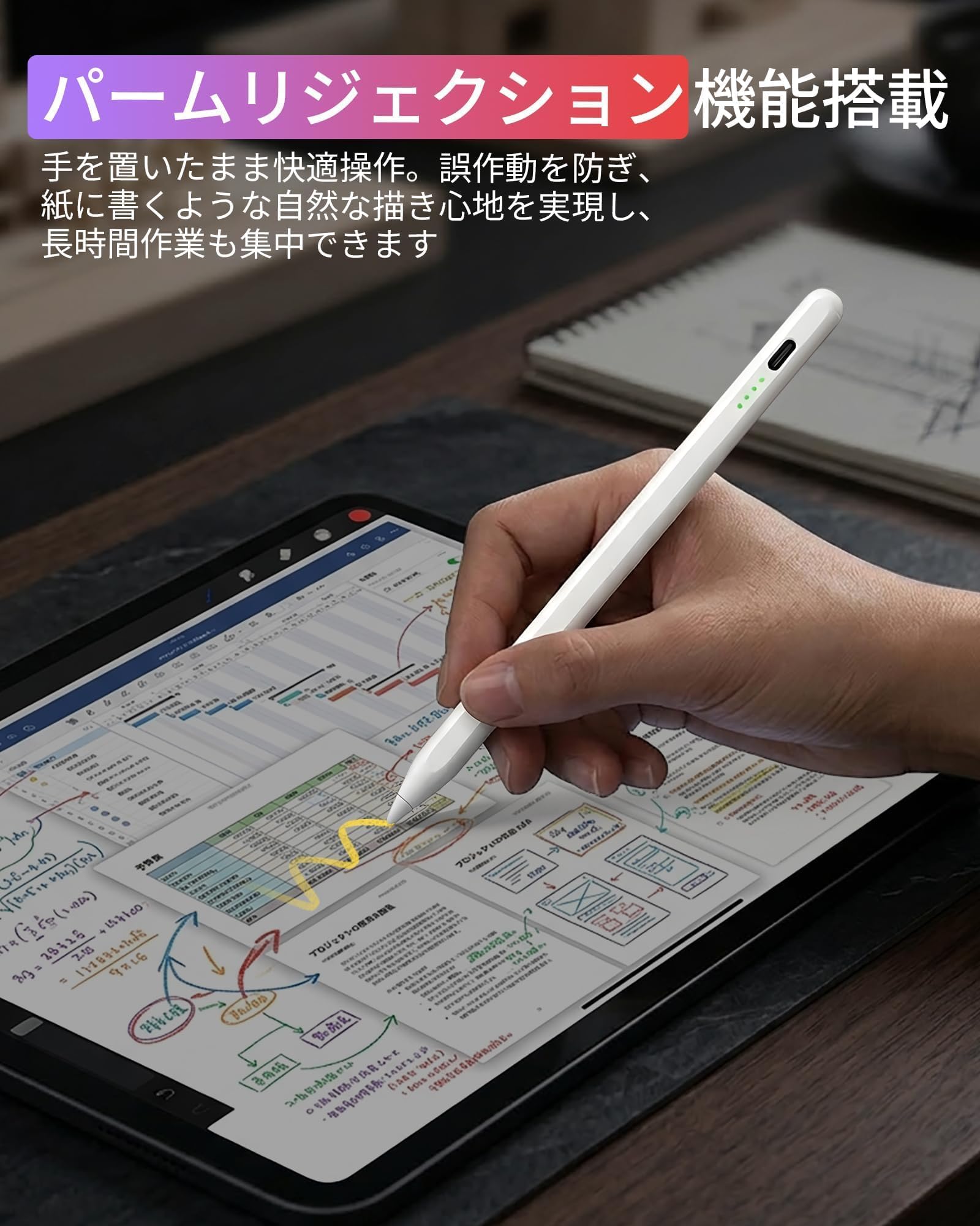 MuGaoDee タッチペン iPad用 ペンシル 2018年～2025年iPad対応 アップルペンシル代用ペン【傾き感知・磁気吸着・パームリジェクション】20分急速充電 2018年～2026年 超高精度 1.5mm極細 高感度 スタイラスペン ペンシル タッチペン 2018年以降iPad/Pro/Air/mini対応 交換ペン先3個入り (ホワイト)