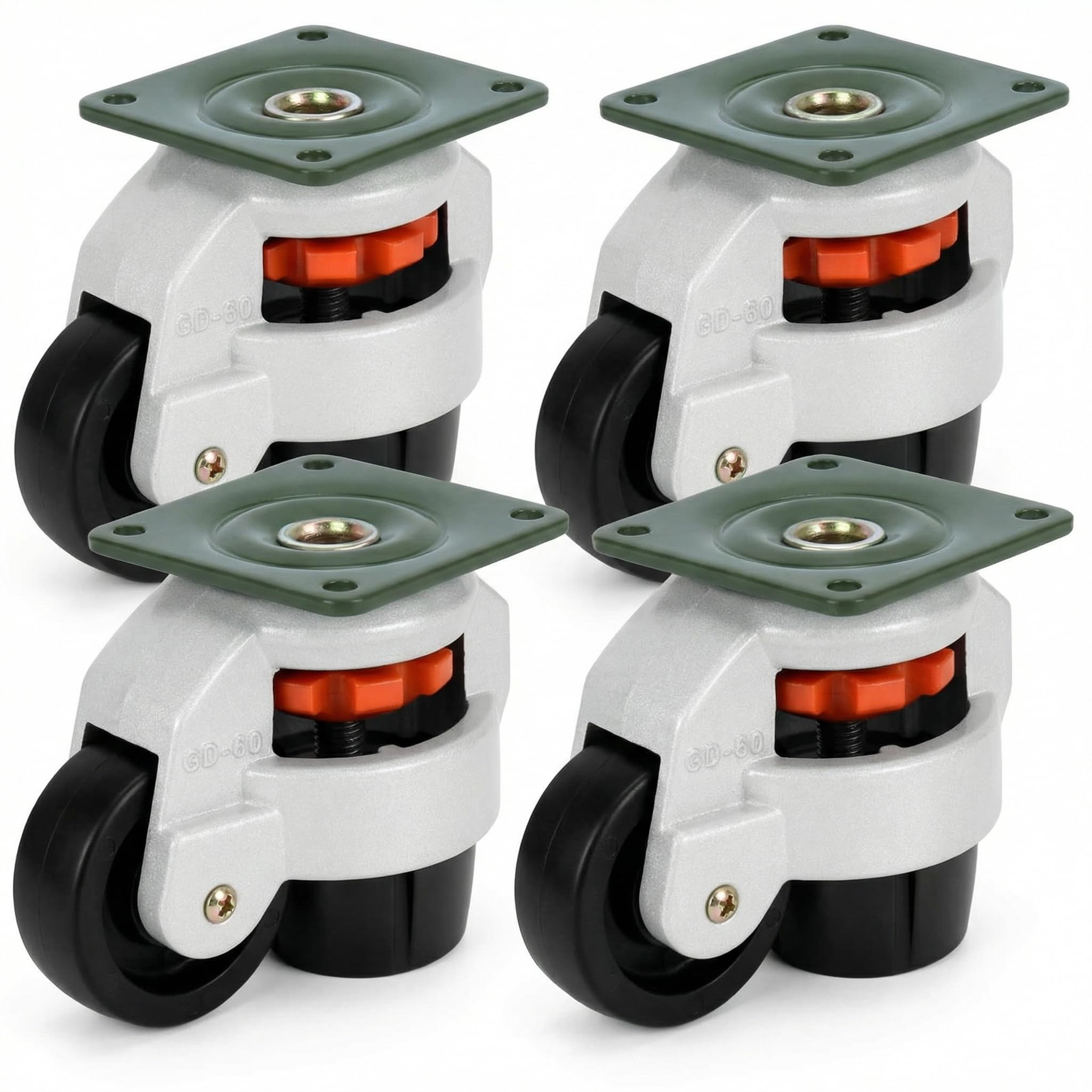 QWORK 4Pcs Ruedas Giratorias 60f, Capacidad de Carga 500 kg, Ruedas de Transporte Ajustables para Muebles