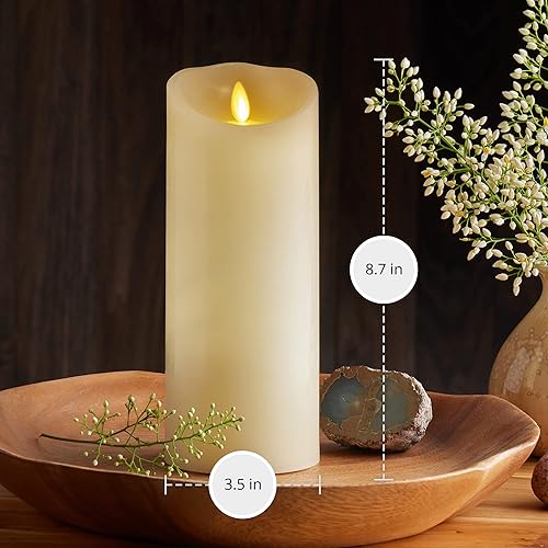 Miniatura 7 de Luminara Vela LED realista con llama móvil, borde festoneado, acabado liso, pilar de cera real, funciona con pilas (2 D) 1000 horas de tiempo de
