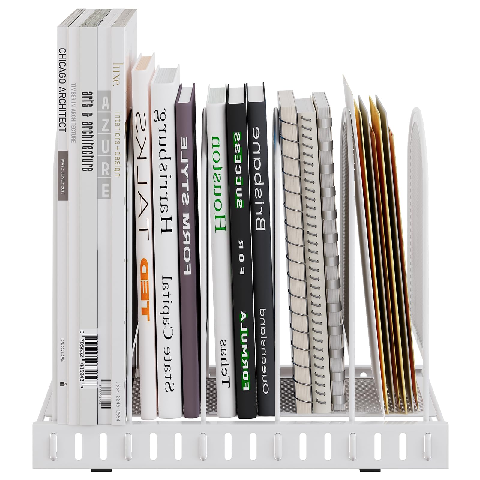 EasyPAG 5 Compartiments Métal A4 Vertical Porte-Revues,Banette de Rangement Bureau,Organisateur de Magazine,Corbeille à Courrier,Bannette Papier,Range Document pour Bureau & Maison,Blanc