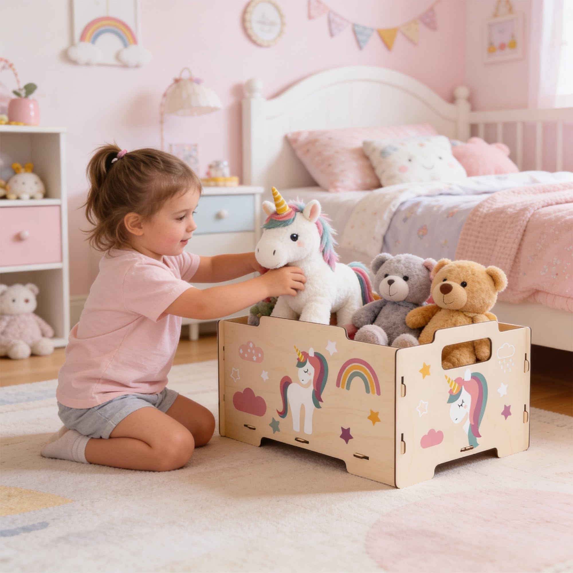 Dalber Spielzeugkiste Kinder Holz 2er-Set Einhörner