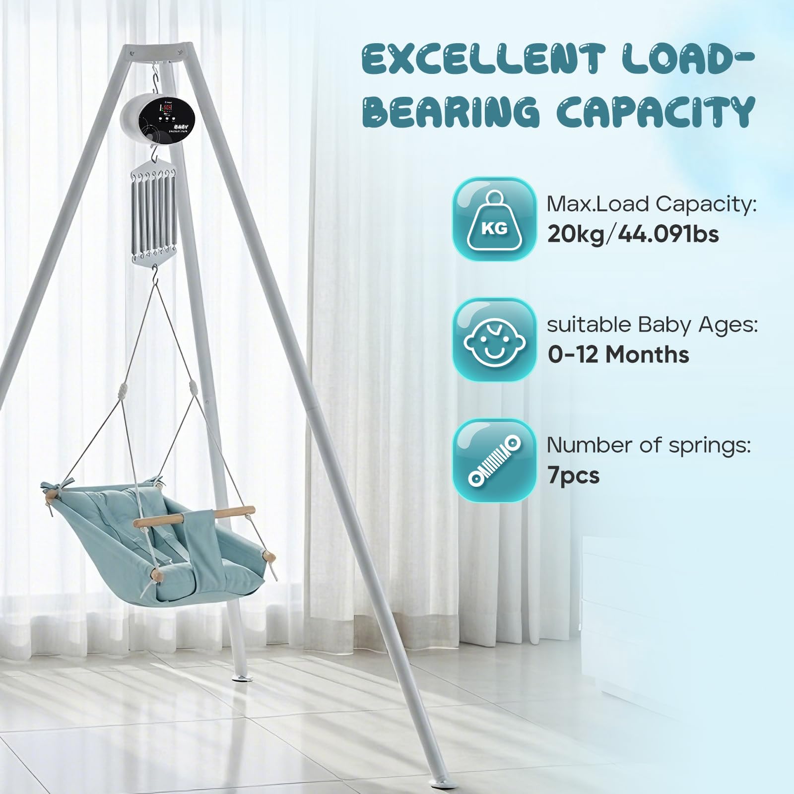 Controlador de columpio eléctrico para bebés recién nacidos, motor de columpio de resorte capacidad de carga de 20 kg, control de hamaca colgante para bebé con función de temporizador y música(Negro)