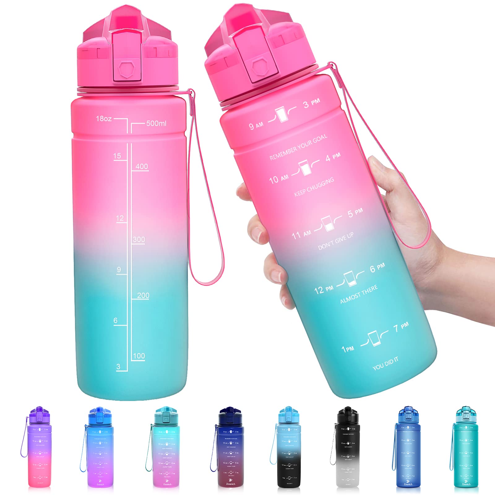 Zounich Trinkflasche Kinder Auslaufsichere 1L/700ml/500ml-BPA frei trinkflaschen Sport tritan Kunststoff Wasserflasche für Fahrrad, Schule, kohlensäure geeignet, spülmaschinenfest Sportflasche