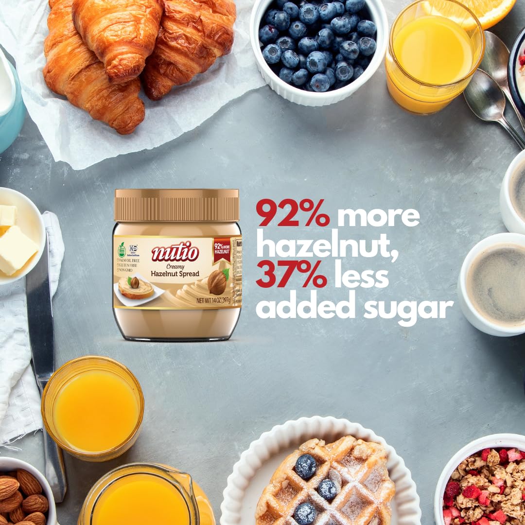 Nutio Creamy Hazelnut Spread, Bueno Taste, More Hazelnut, Less Sugar, Palm Oil and Gluten Free, Non GMO, Cocoa and Peanut Free, Food Service, 160oz Bucket