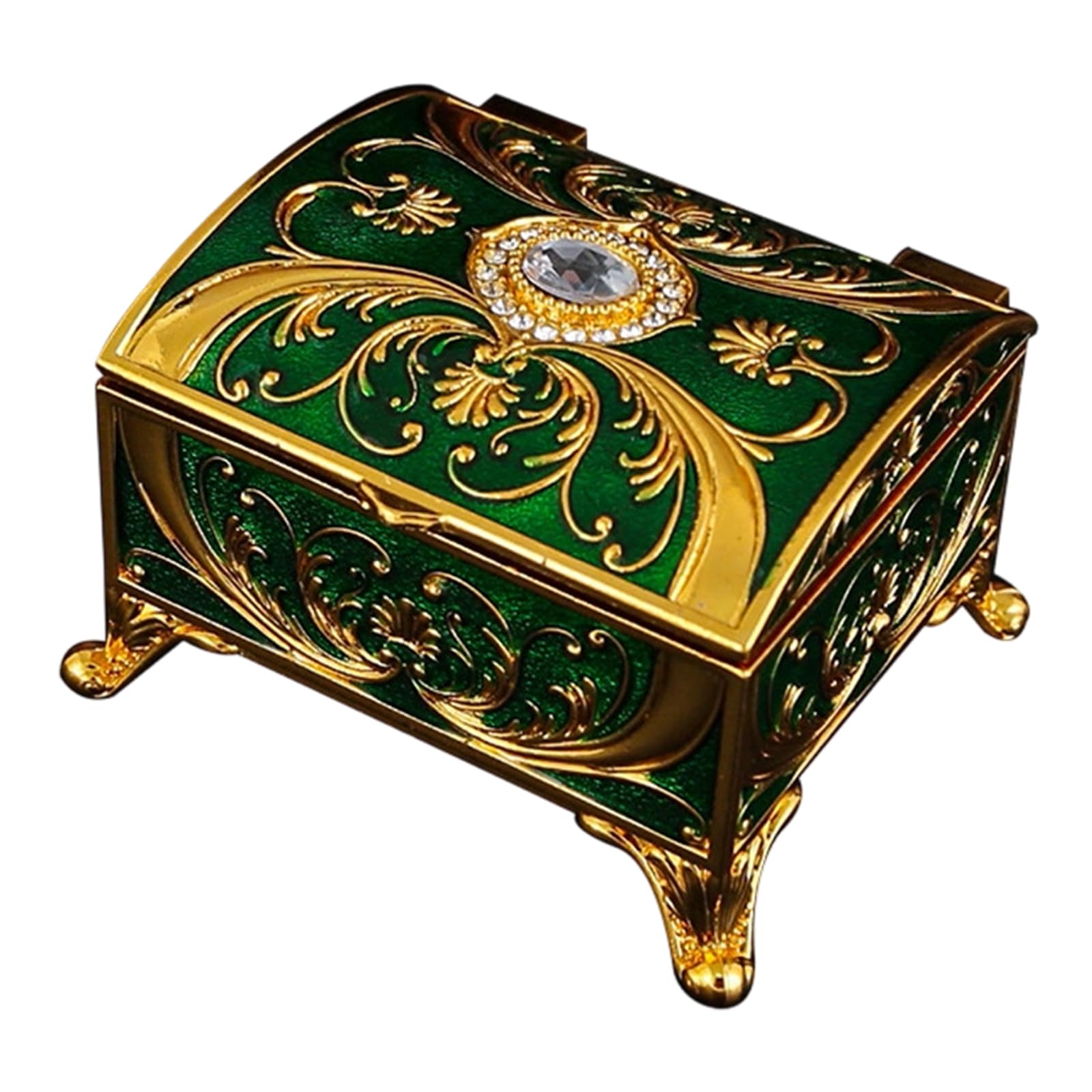 Sbshiouu Golden Green Stylish Enameled Flower Shape Storage Box With Diamonds Detail For Jewelry Organization Enameled With Stone European Case Decor Featuring For Accents And Alloy Floral Designs Metal Flowers Storage Box
