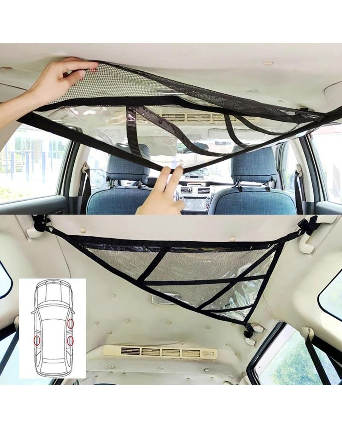Rete portaoggetti per Auto, Accessori per soffitto, Tasca Rinforzata, Rete portante per Campeggio, SUV, (Piccola)