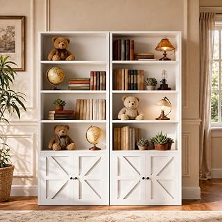 71.5" Bookshelf Set of 2, 6-Tier Bookcase with Cabinet Doors, Tall Display Shelves with Storage for Home Office, Living Room - Amazon product rated Grade A