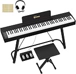 88 Key Full-Weighted Digital Piano, Full Size Electric Piano for Beginners, with U-Stand, 3 Pedal Unit, Adjustable Stool, Headphone, MIDI Functionality
