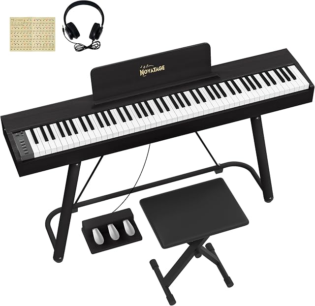 88 Key Full-Weighted Digital Piano, Full Size Electric Piano for Beginners, with U-Stand, 3 Pedal Unit, Adjustable Stool, Headphone, MIDI Functionality