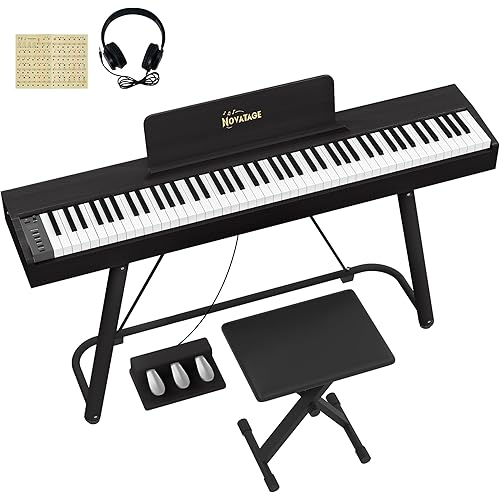 88 Key Full-Weighted Digital Piano, Full Size Electric Piano for Beginners, with U-Stand, 3 Pedal Unit, Adjustable Stool, Headphone, MIDI Functionality (Black)