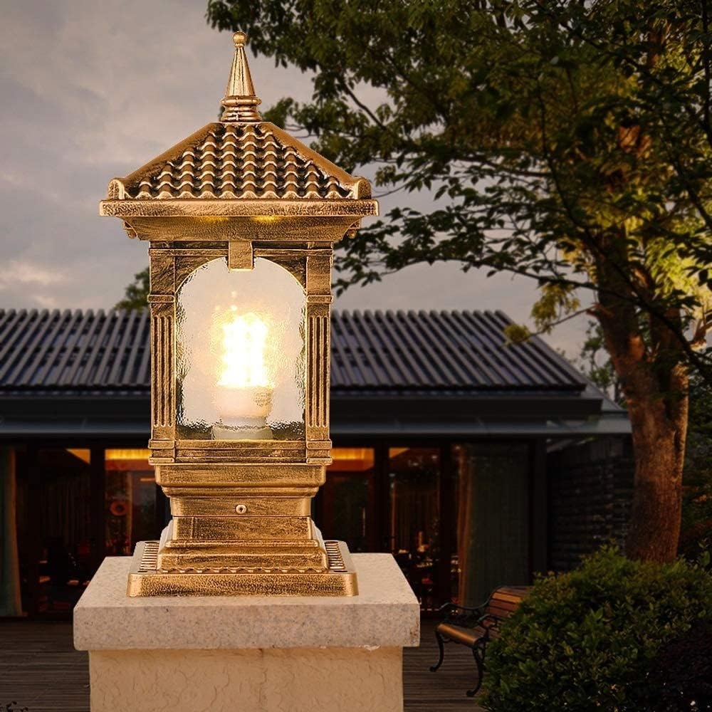 WFZRXFC アルミニウム金属屋外IP55防水ポストランタンヨーロッパレトロガラスランドスケープコラムライトE27装飾柵ガーデンス