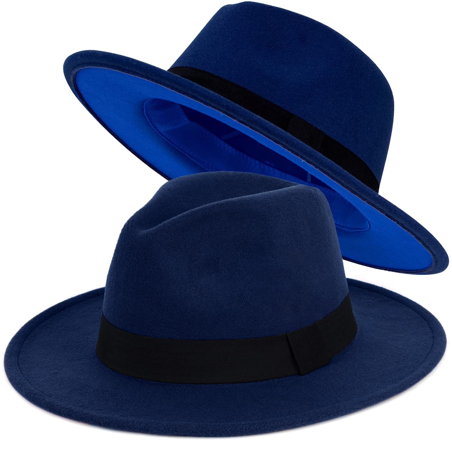 Trendy Fedora Hats for Men &amp; Women Wide Brim Felt Hat Dress Panama Hat Two Tone Fedora