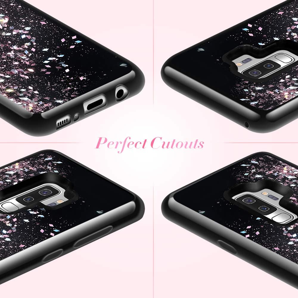 Caka Glitter Case for Galaxy S9 Plus Case for Women Girls Bling Luxury Fashion Flowing Liquid Floating Sparkle Glitter Soft TPU Black Case for Samsung Galaxy S9 Plus (Rose Gold)