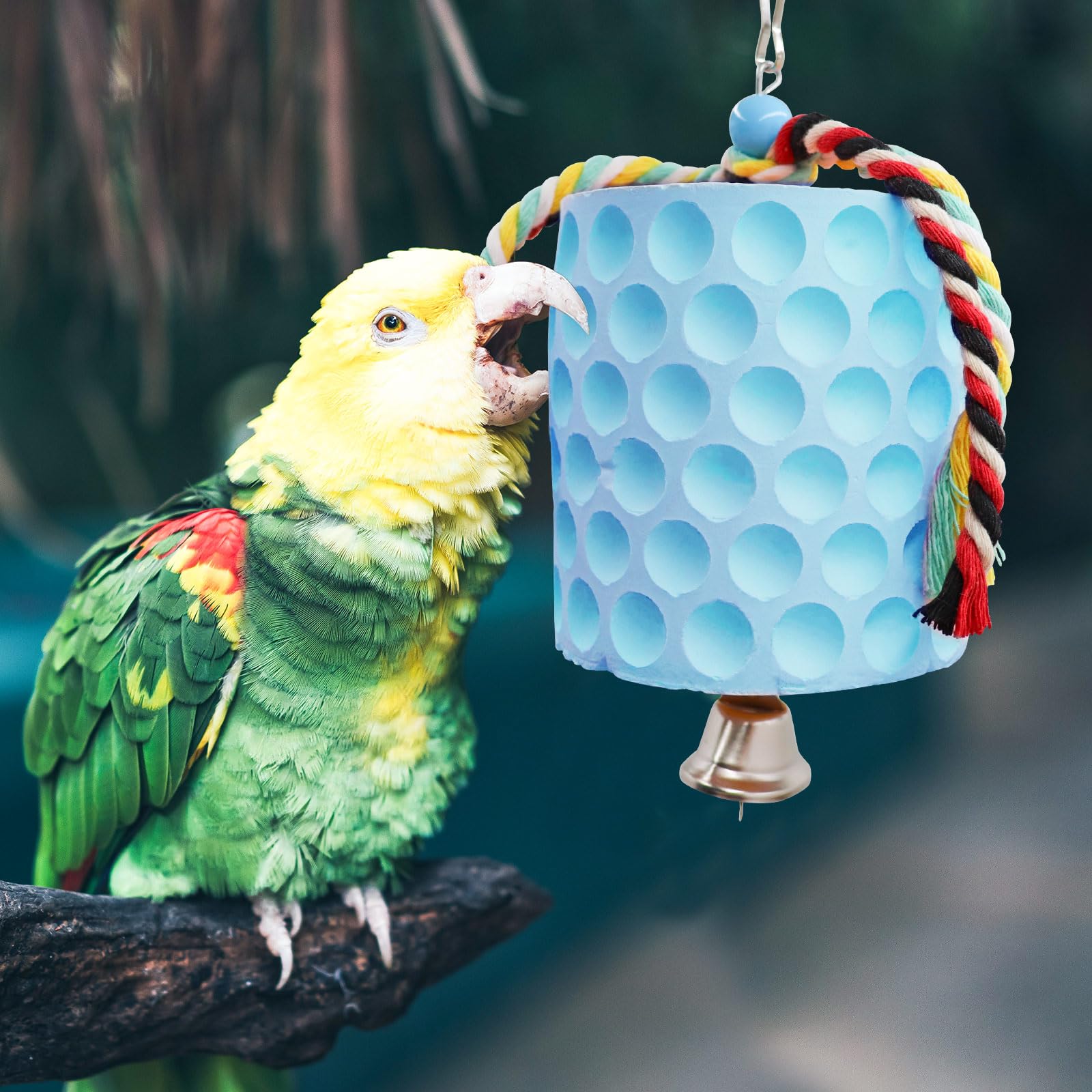 Oooct Extra Large Bird Chewing Toy - Calcium Stone With Bell For Parrots, Budgies & Small Pets (Green) - View #9