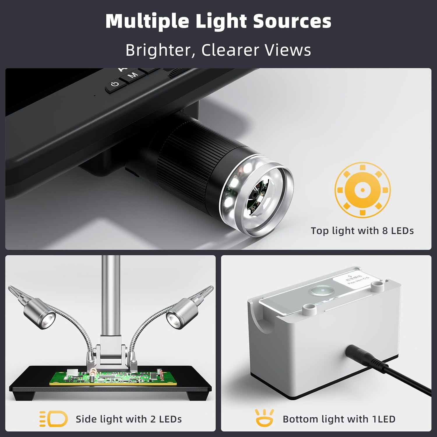 Andonstar 4K 30FPS Digital Microscope with 10.1" Screen, 3840P UHD Video Audio, Pro Boom Arm Stand for Soldering, Electronics Repair, Coin, AD208S-Pro HDMI Electronic Microscope for Adults, 64GB