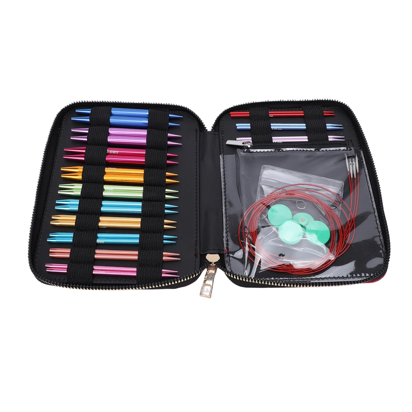 banapoy Juego de Agujas de Tejer Circulares Intercambiables, 13 Pares de Agujas y Cables de Tejer de Aluminio de Colores con Conexión Roscada Segura, Herramientas de Circulares para Manualidades