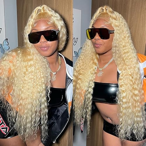 42 Inch Wig Human Hair 613 Lace Front Wig 13X6 Transparent Lace Deep Wave 180 Density Free Part Blonde Lace Front Wigs Human Hair Pre Plucked Bleached Knots With Baby Hair 613 Hd Lace Frontal Wig #TOP5