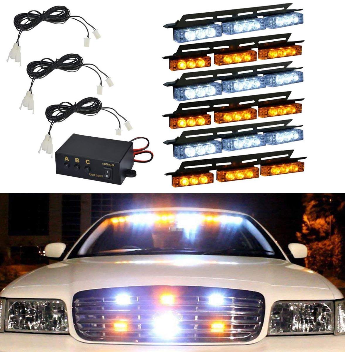 54 LED Emergency Warning Strobe Lights Bar 6 Panels Windshield Deck Grille Dash Strobe Light Truck Boat Van Car Emergency Flash Warning Light Lamp