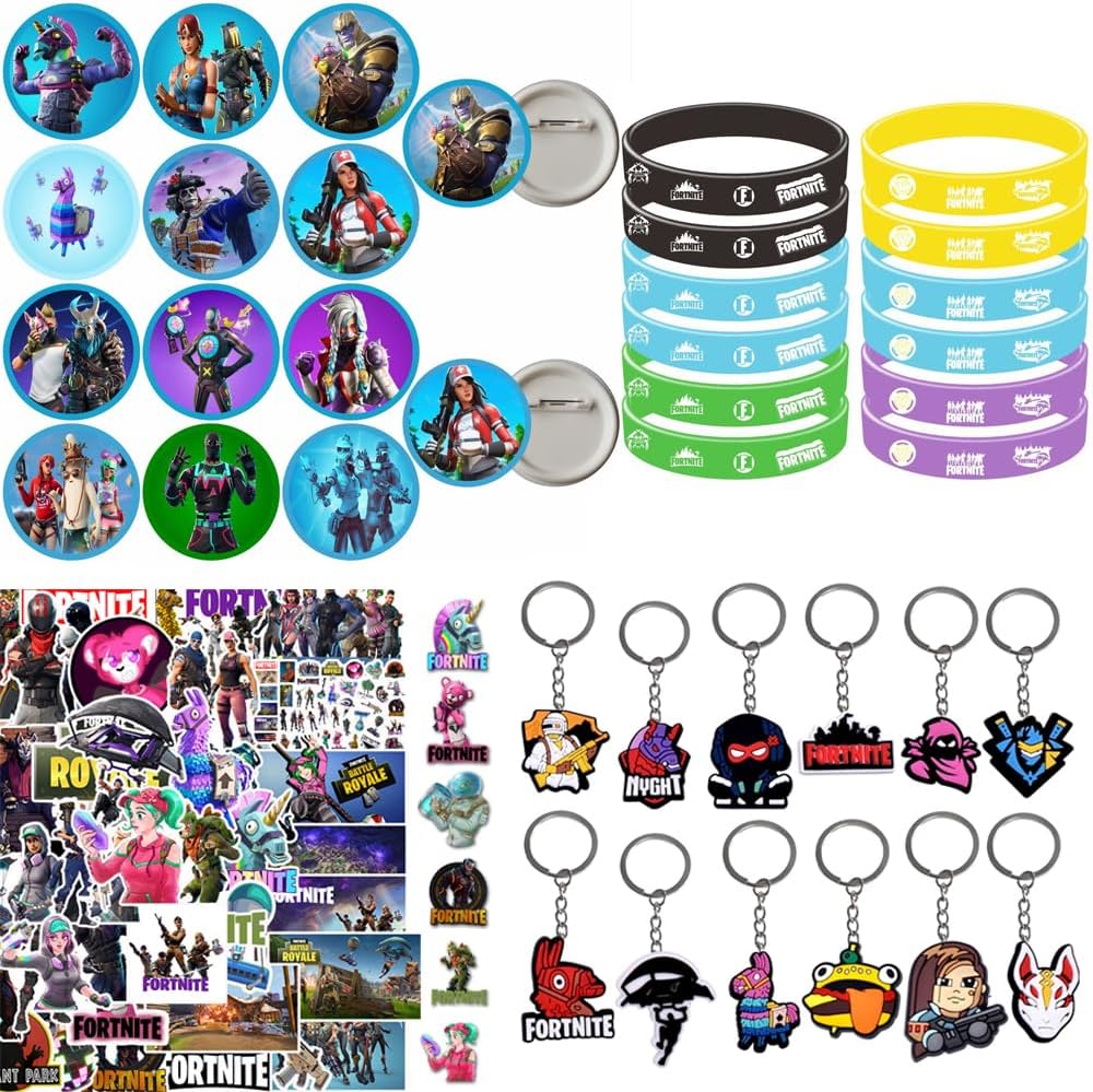 Gaming Party Bag Fillers Gamer Party Favours with Gaming Keychain Party Bags Button Stickers Party Supplies Goodie Bag Fillers for