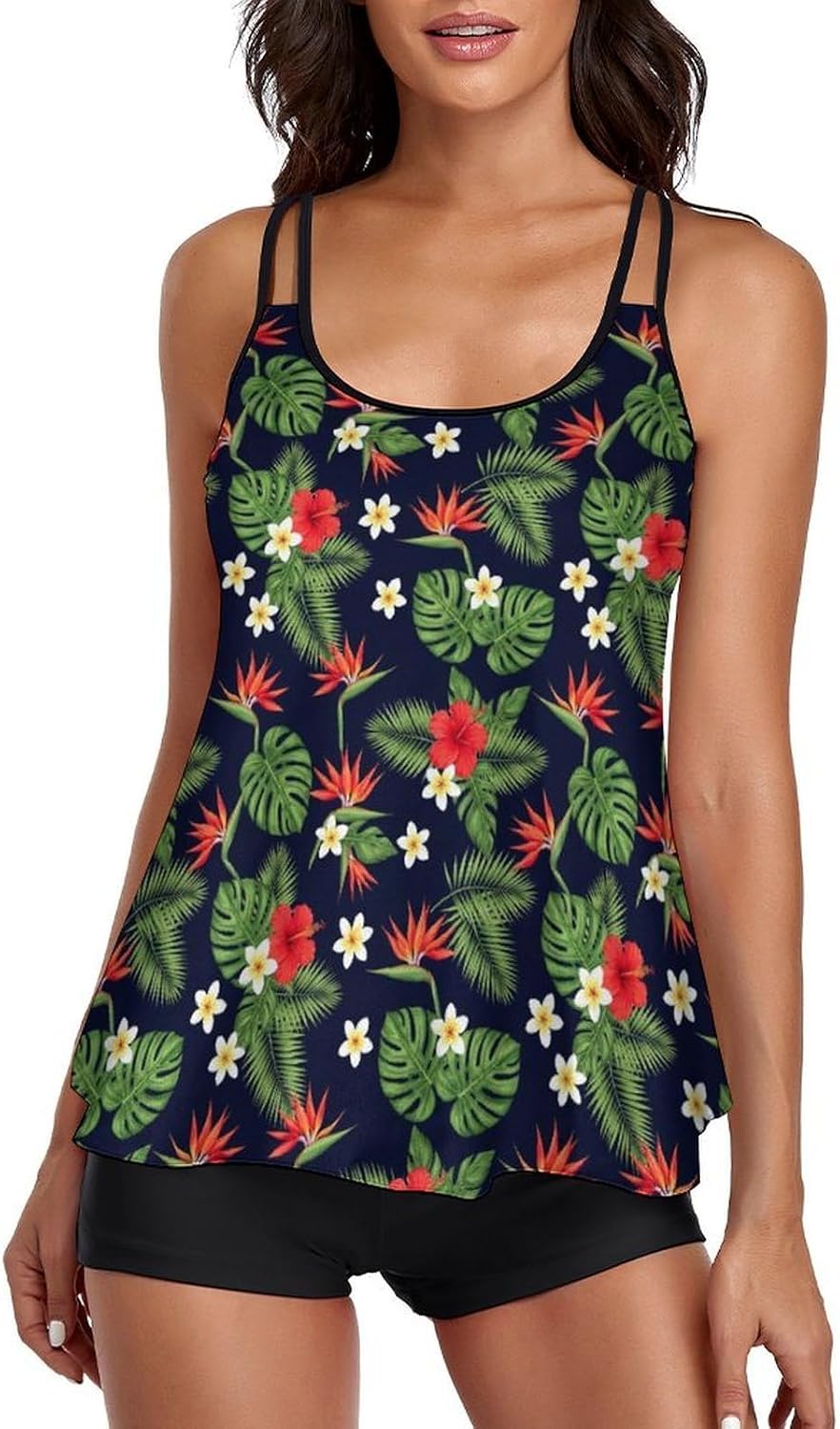 Womens 2 Piece Swimderss Bikini Bathing Suits Ducks Print Swim Tank Top with Shorts Flowy Tankini Swimsuits 3XL