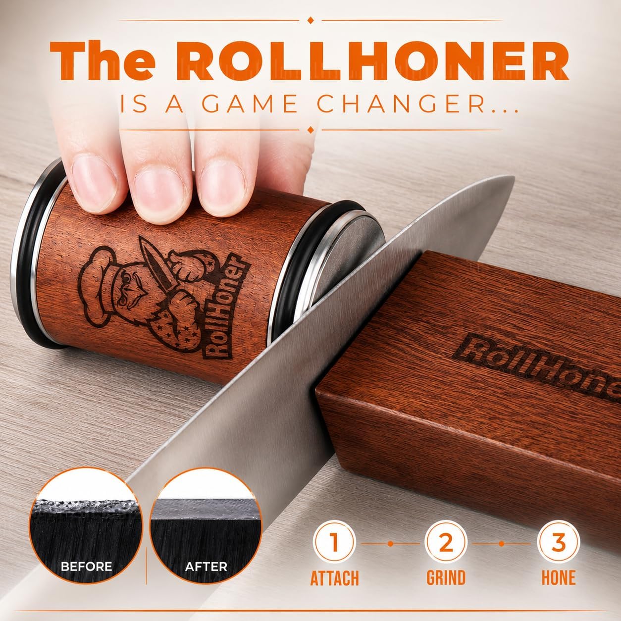 Rolling Knife Sharpener, 3-Disc Magnetic Knife Sharpening Kit | Diamond knife sharpener roller with #400/#1000 diamond and #3000 ceramic discs; 15°/20° magnetic guides for kitchen knives
