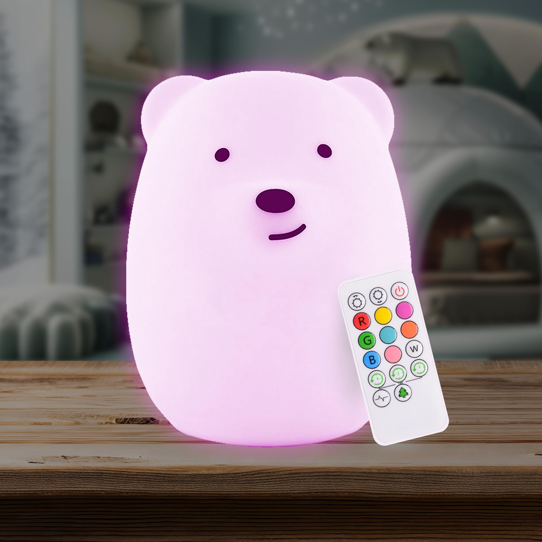 LumiPets Baby Night Light Nursery Lamp Bear - USB Rechargeable Wireless + Remote Control with Timer and Brightness Controls for Kids and Children