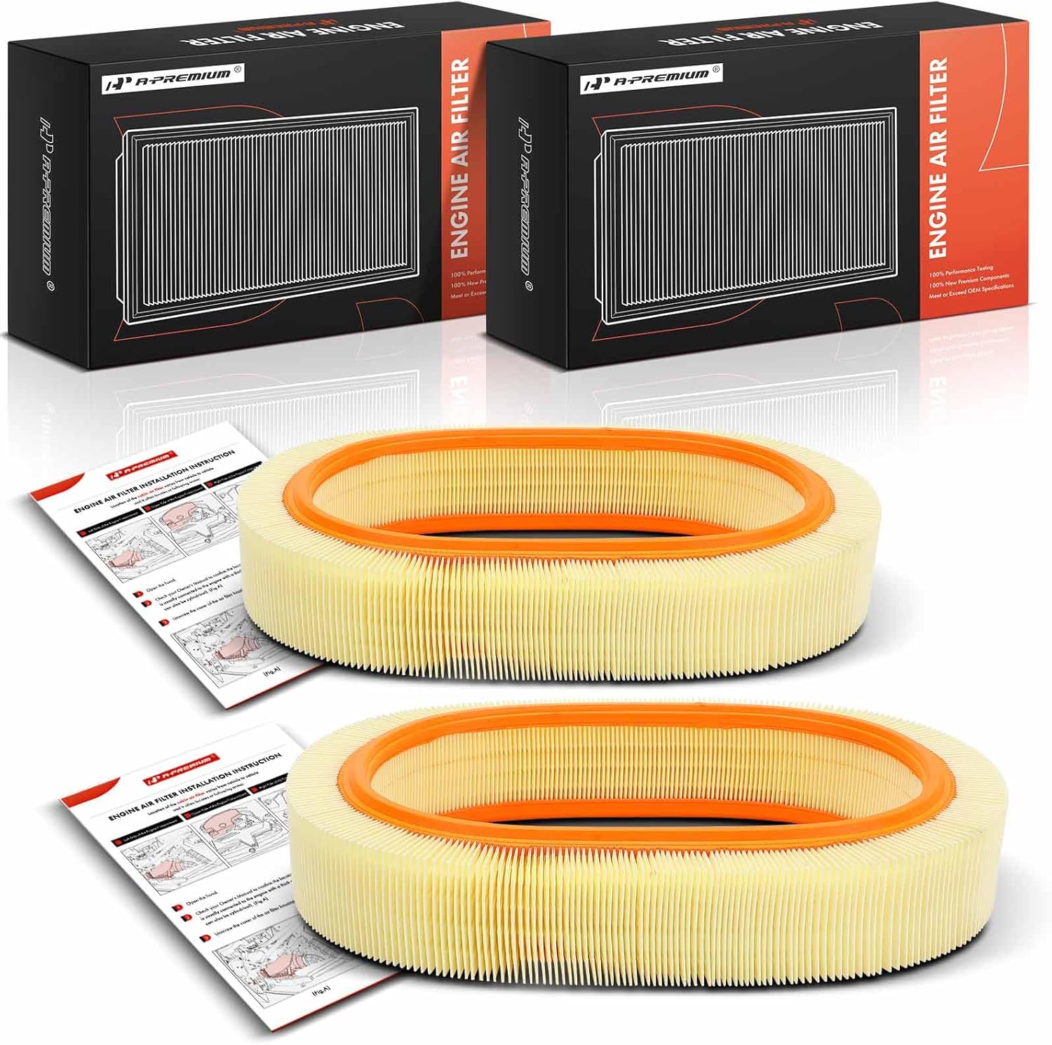 A-Premium 2-PC Engine Air Filter Compatible with Mercedes-Benz 380SE 1984-1985, 380SEC 1982-1983, 380SEL, 380SL, 380SLC, 420SEL, 450SE, 450SEL, 450SL, 450SLC, 500SEC, 500SEL, 560SEC, 560SEL, 560SL