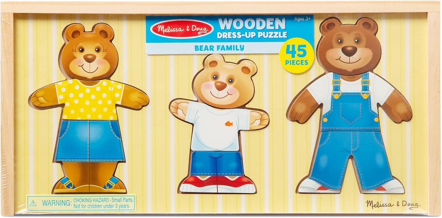 Melissa & Doug Mix 'n Match Wooden Bear Family Dress-Up Puzzle With Storage Case (45 pcs) - Wooden Teddy Bear Puzzle, Sorting And Matching Puzzles For Toddlers Ages 3+