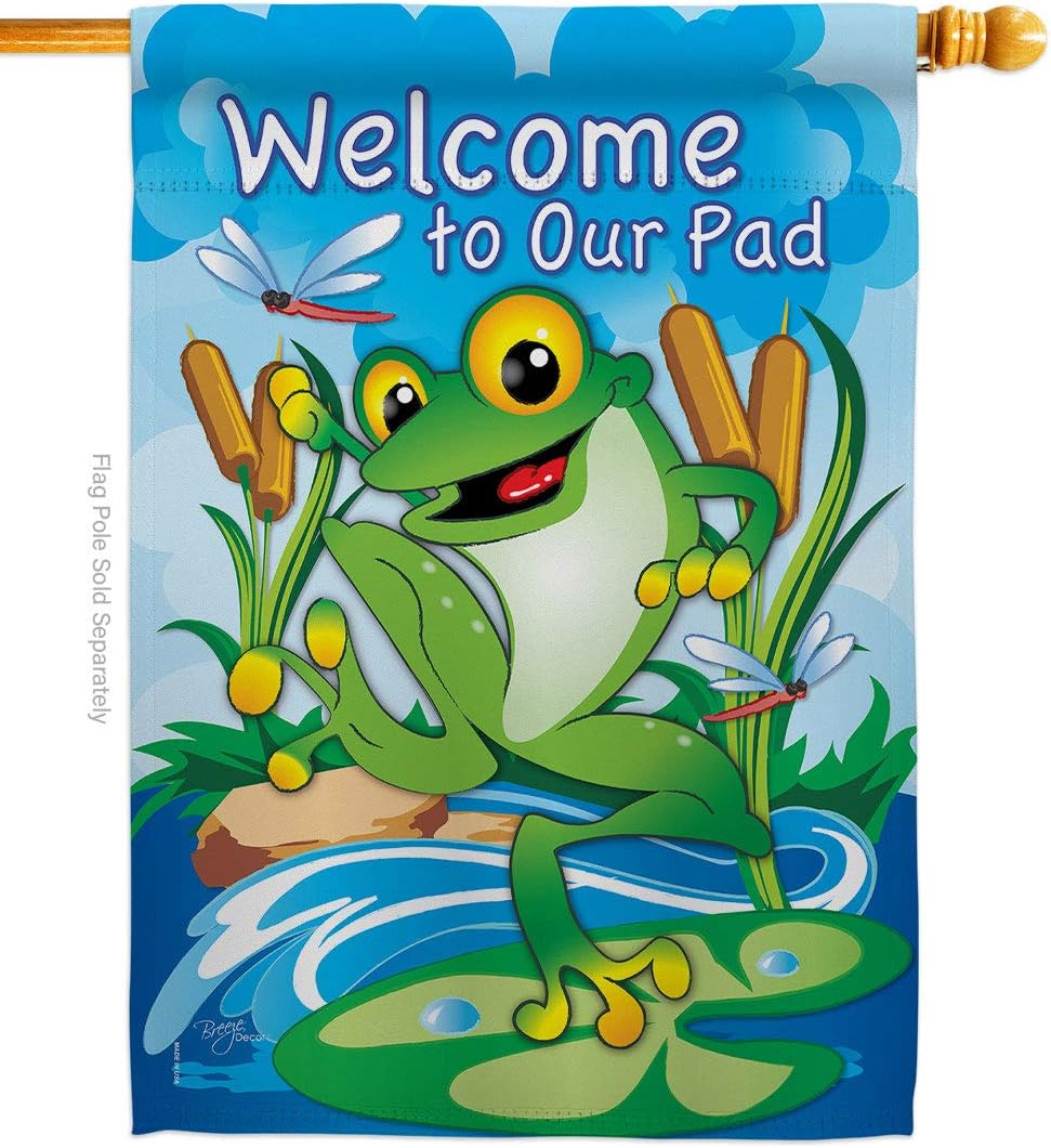 Frog House Flag Dowel Set Animals Critter Bee Ladybug Animal Pet Nature Creature Small Decorative Gift Yard Banner Made In USA 28 X 40