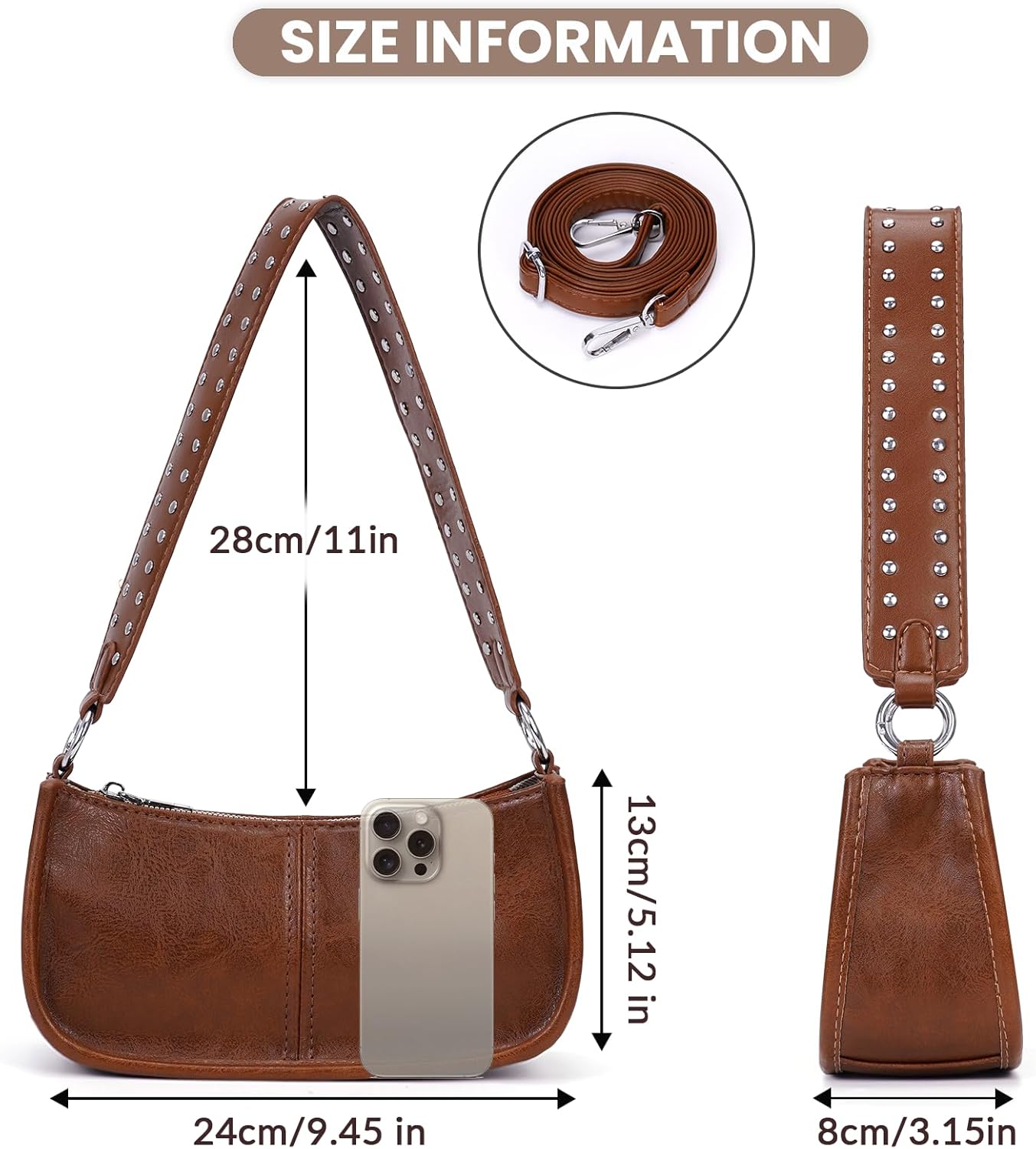 Shoulder Bags for Women Y2k Purse and Handbags Retro Studded Crossbody Bag Small Shoulder Purse Leather Hobo Handbag - Image 6